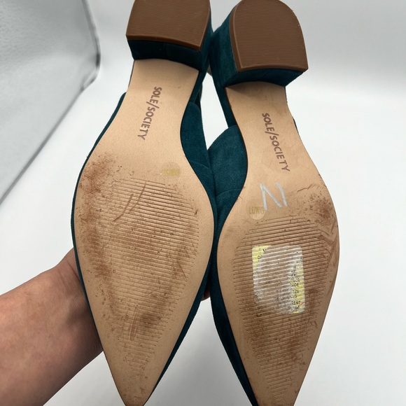 Sole Society Women’s Suede Blue Pointed Toe Sling Back Low Block Heel Shoes 6.5M - Picture 4 of 9